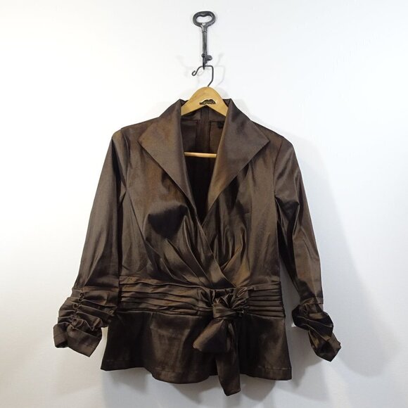 TADASHI COLLECTION Brown Taffeta Jacket Size 14 Formal Occasion Party - Picture 1 of 7